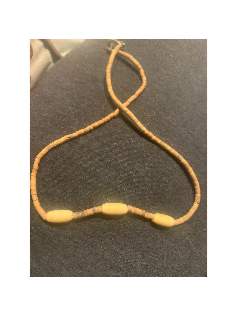 Natural Tan Heishi Beaded Necklace with Cream Barrel Accents Boho Beach Jewelry